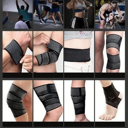 Elastic Knee Wrap Compression Bandage Brace, Black, 1pcs, 70.8 inch