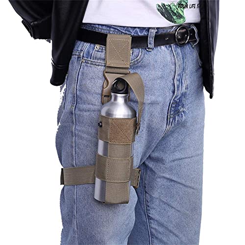 Drop Leg Water Bottle Holster, Pepper Spray Holder Adjustable Thigh Pepper Spray Pouch Open Top Thigh Pouch for Left/Right Leg - color: Tan