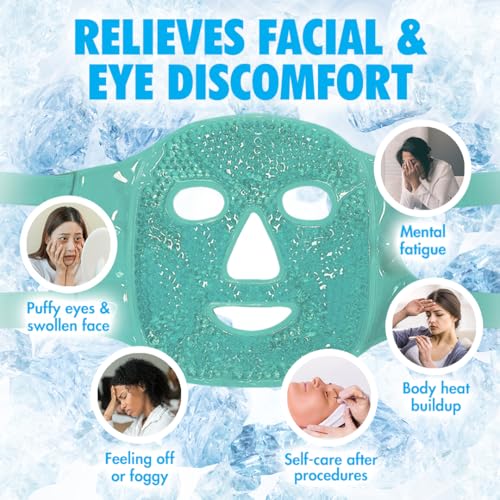 Perfect Remedy Face Ice Pack, Reusable Hot & Cold Ice Face Mask, Gel Compress for Helping with Puffy Eyes and aiding in Conditions of Swelling, Facial Spa Cooling Mask for Women and Men (Green) - color: Green