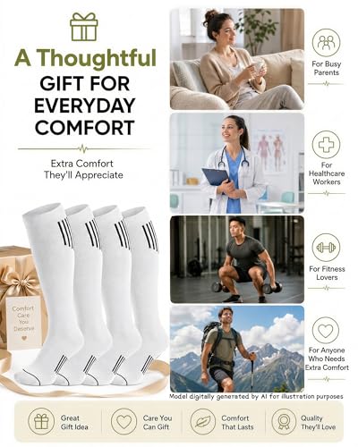 4-Pack 15-20 mmHg Athletic Compression Socks - color: White, size: Small-Medium