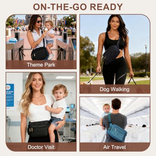 Rexmore Quilted Puffy Diaper Fanny Pack, Crossbody Mom Purse,Textured Black - color: Textured Black