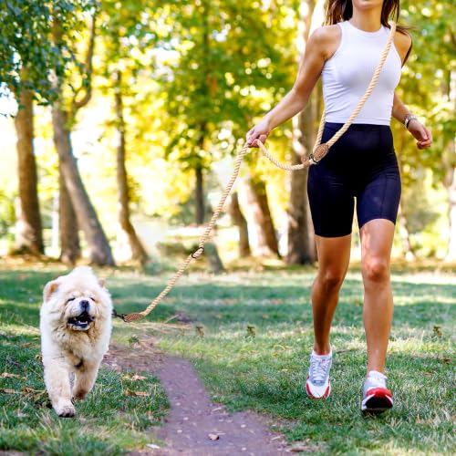 Mile High Life Hands Free Dog Leash, Crossbody Waist Leash with Genuine Leather Connection, Multifunctional Adjustable Slip Lead for Dog Walking Running (Light Brown, 8FT) - color: Light Brown, size: 8FT Hands Free