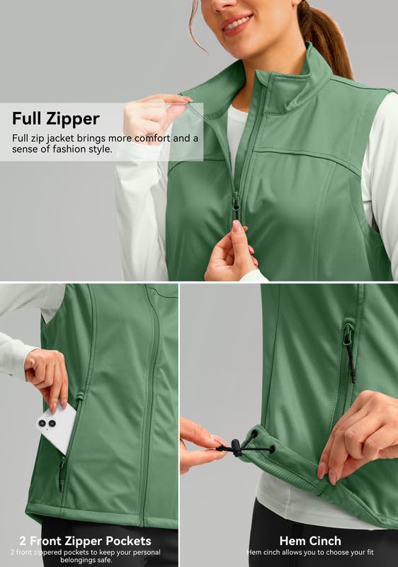 Soothfeel Women's Vest with 4 Pockets Lightweight Jacket Hiking Travel - color: Green, size: X-Small
