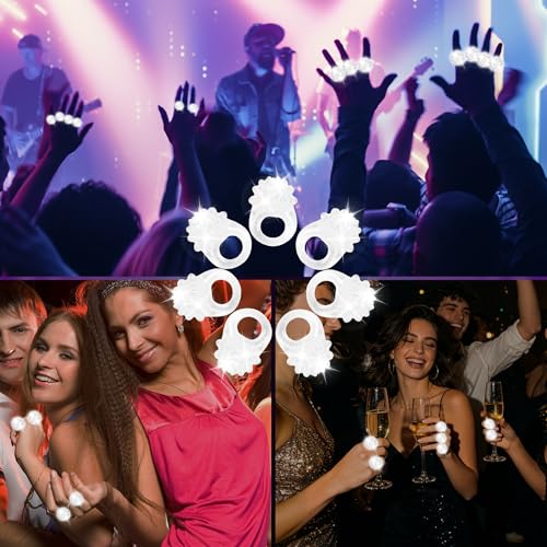 50 Pcs Light Up Rings Flashing LED Rubber Finger Rings for Carnival, July 4th, Halloween, Christmas, Concert, Goodie Bag Fillers, Raves - color: Clear