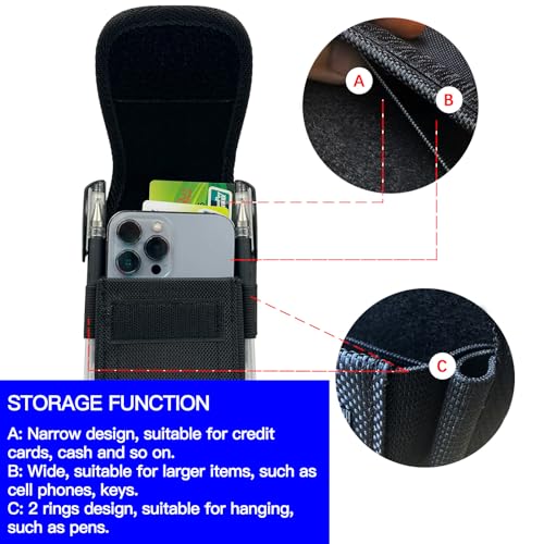 Heavy Duty Nylon Phone Holster with Built-in Card Slot, Vertical & Horizontal Belt Clip Pouch for iPhone 16/17 Pro Max & Galaxy S24/S25 Ultra