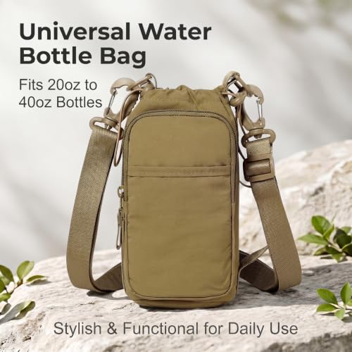 Water Bottle Holder with Strap, Crossbody Sling Bag for Walking Hiking - color: Olive Green