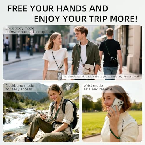 Phone Lanyard, 3 Ways to Wear: Crossbody, Neck and Wrist Strap - color: Green