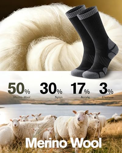 TANSTC Merino Wool Hiking Socks, Moisture Wicking Socks for Men & Women - color: Long-black (3 Pairs), size: 4-6
