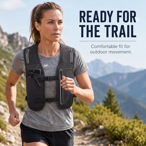2 Pcs Running Vest for Women Men, Reflective Running Vest with Adjustable Waistband & Phone Pocket, Outdoor Pack Lightweight Breathable Backpack for Marathon Hiking - color: Dark Gray, Navy Blue
