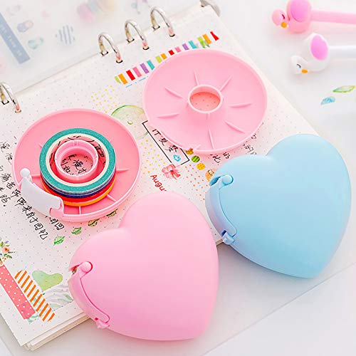 Pink Portable Candy Color Tape Dispenser Heart-Shaped Tape Dispenser Cute Roll Tape, Adhesives and Fasteners Tape Organizer Desk Home Office School Supply Tapes Office Tape Dispensers Office Supplies