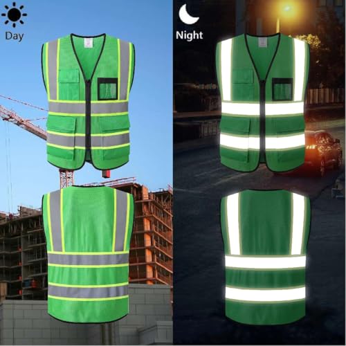 Reflective Safety Vest for Men Women Hi Vis Vest with 8 Pockets High Visibility Mesh Reflective Vest (Green-07,Medium) - color: Green, size: Medium