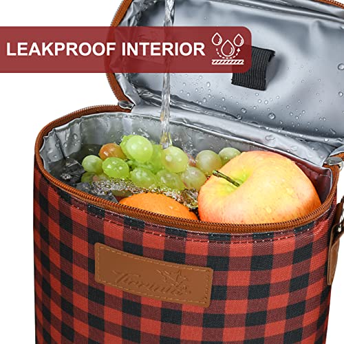 Tirrinia 2 Bottle Insulated Wine Tote Carrier Bag - color: Red Checker, size: 2 Bottle-without front pocket