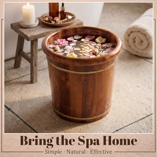 Geelin 15.75" Wooden Foot Bath Bucket with Lid & Massage Roller