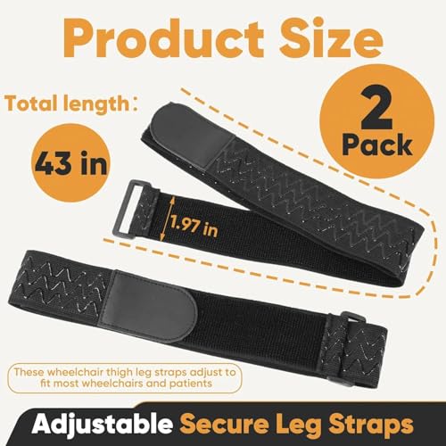 2 Pack Wheelchair Thigh Leg Strap - Leg Support on a Wheelchair for Adults, Adjustable Secure Leg Straps for Wheelchair Accessories with Non-Slip Design and Easy Hook Closure - size: Thigh Leg Strap