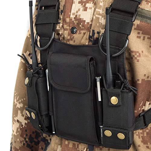 Radio Shoulder Holster Chest Harness Holder Vest Rig for Two Way Radio Chest Front Pack Pouch Walkie Talkie Case with Front Pouches for Kenwood Arcshell Retevis Baofeng UV-5R F8HP UV-82 888S (2Pack) - color: black 2pack