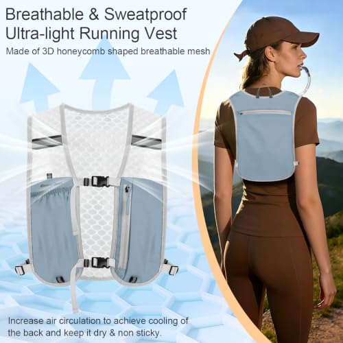 Running Vest Hydration Backpack for Men Women, Lightweight Breathable Hydration Packs, Adjustable Chest Straps Daypack, Reflective Water Running Vest for Marathon, Trail, Hiking, Cycling - color: Blue
