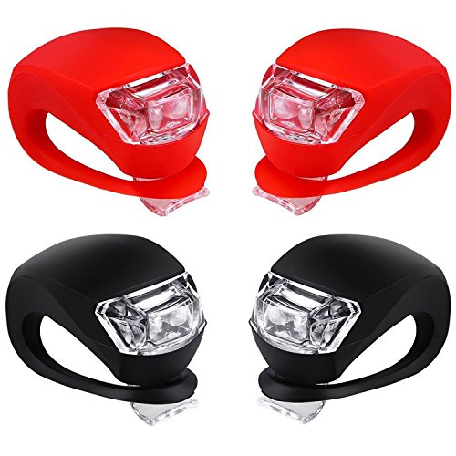 Malker Bicycle Light Front and Rear Silicone LED Bike Light Set - Bike Headlight and Taillight,Waterproof & Safety Road,Mountain Bike Lights,Batteries Included - color: 2pcs Red & 2pcs Black, size: 4 lights