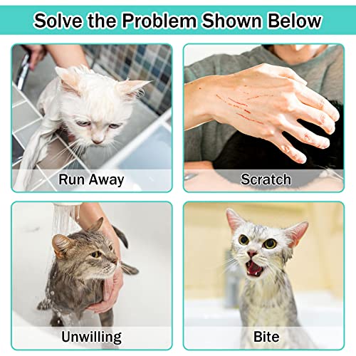 JULMELON 10 PCS Cat Washing Bag for Bath Shower Adjustable Net Grooming Set - color: Pink+Green