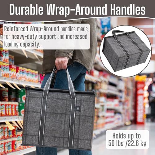 VENO 2 Pack Insulated Grocery Bags, Hard Bottom, Windowpane - color: Windowpane, size: 15.7"W x 12.6"H x 8.7"D - 2 Pack