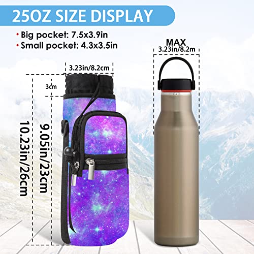 25/32/40/64oz Water Bottle Bag Holder Carrier-Insulated Crossbody Sling Case Sleeve with Strap & Pockets for Men Women Gym Cycling Travel Walking Hiking Camping - color: Purple Galaxy, size: 25oz