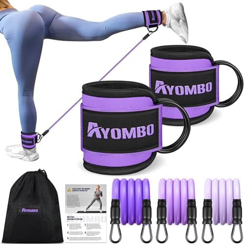 Ayombo Ankle Resistance Bands with Cuffs, Home Gym Workout Equipment, Lifting Glute Butt Exercise Equipment for Women, Ankle Weights Fitness Set, Leg Booty Equipment for Training Perfect Body Shape - color: 1-Purple