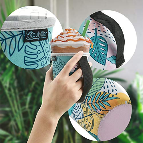 Reusable Insulated Neoprene Iced Coffee Sleeve, Hot & Cold Drink Cooler Cover for 16-32oz Cups, Compatible with Starbucks/Dunkin/McDonalds, Durable Beverage Holder for Cold Soda, Multi-Pattern Options - color: Pattern2
