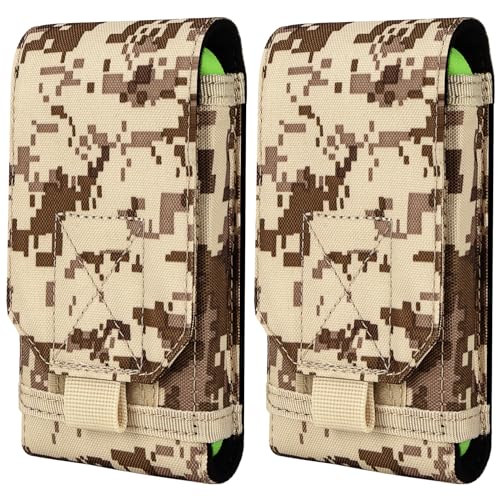Tactical Molle Phone Holster Pouch, Universal Belt Waist Bag for iPhone 18 Pro Max/17 Pro/17/16 Pro Max/15 Pro Max/14 Pro Max/13, Samsung S26 Ultra/S25/S24, Size L - color: Desert Camo(2 Pack)