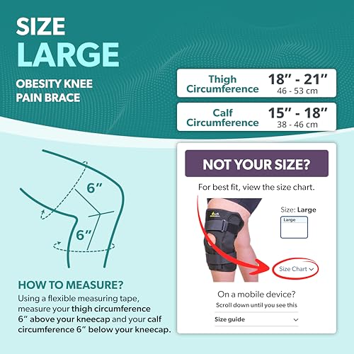 BraceAbility Obesity Hinged Knee Pain Brace - Overweight Men and Women's Wraparound Plus-Size Support for Osteoarthritis, Joint Pain, Ligament Weakness, Medial and Lateral Kneecap Instability (Large) - size: Large