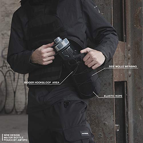 Water Bottle Pouch Molle Tactical Holder Storage Bag for 32oz Carrier - color: Black - 2PCS