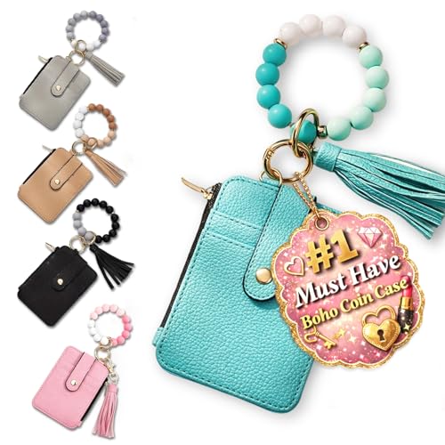 KASAK Wristlet Wallet for Women Small Black Wallets with Keychain Boho Beaded Tassel Wallet for Credit Card Wristlet Purse - color: Green