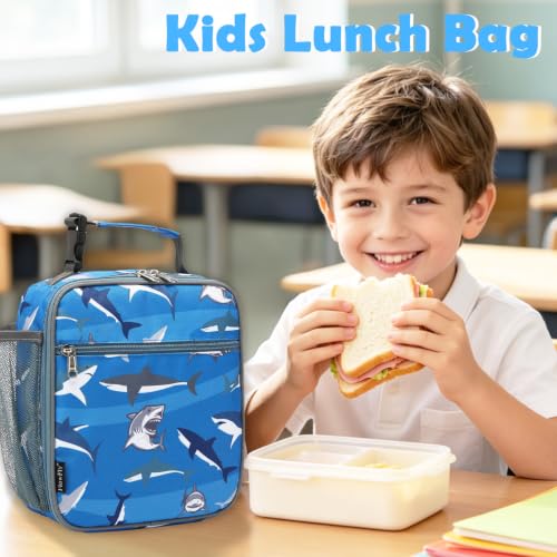 FlowFly Kids Lunch box Insulated Soft Bag Mini Cooler Back to School Thermal Meal Tote Kit for Girls, Boys, Shark - color: Shark