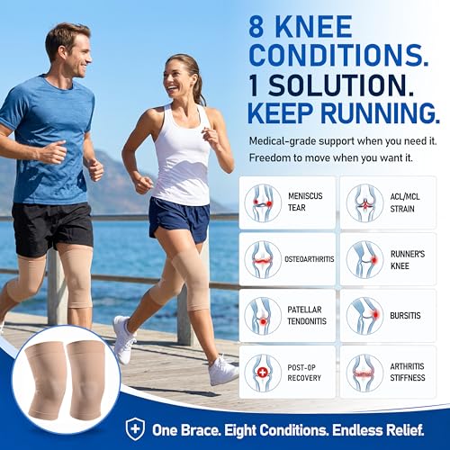 NURCOM Knee Brace, 8-Zone Compression Sleeve - color: Beige, size: Large