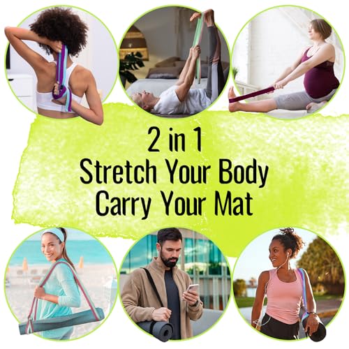 TECEUM 2 IN 1 Yoga & Mat Strap for Stretching – Cotton – 6/8/10 ft - color: Bright Green, size: 6 ft