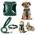 GAMUDA Small Pet Harness Collar and Leash Set, Step in No Chock No Pull Linen Fabric Soft Mesh Dog Vest Harnesses Reflective for Dogs Puppy Cats Kitten Rabbit (Green, S) - color: Green, size: Small