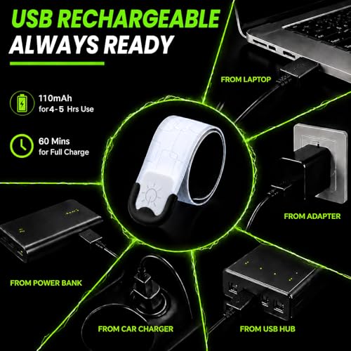 Rechargeable LED Armbands 2-8 Packs, High Visibility Running Gear - color: White x 8