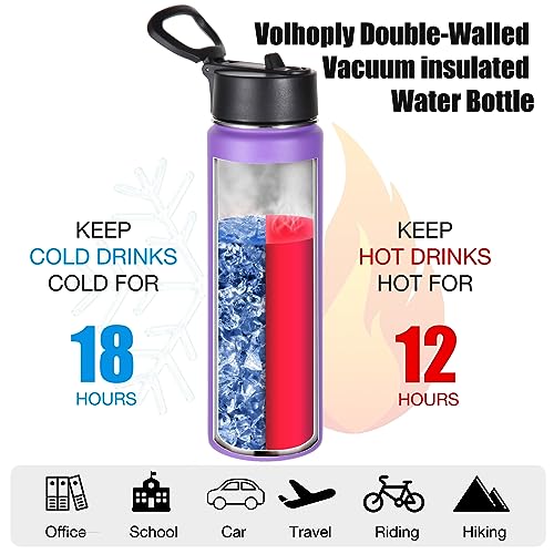 Volhoply 24oz Insulated Water Bottle with Straw Lid, Purple, 1-Pack - color: Purple