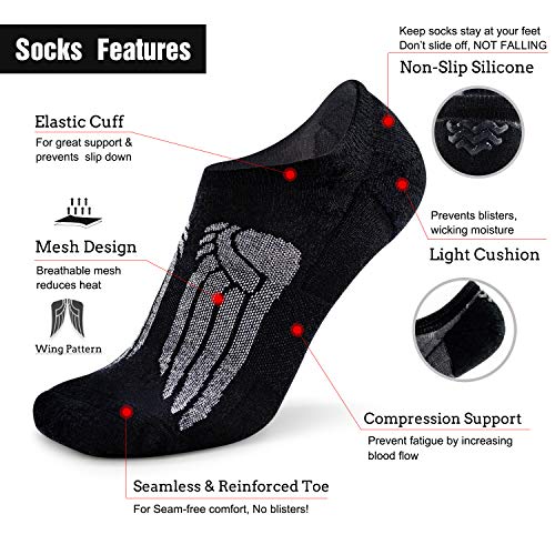 Busy Socks No Show Thin Merino Wool Blend Running Socks with Non-Slip Grips - color: 3 Pairs Black, size: Small-Medium