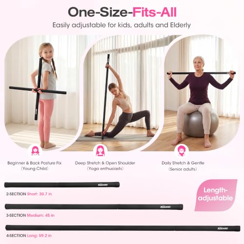 Yoga Stick, Mobility Stick for Stretching, Adjustable Exercise Stick - color: Black