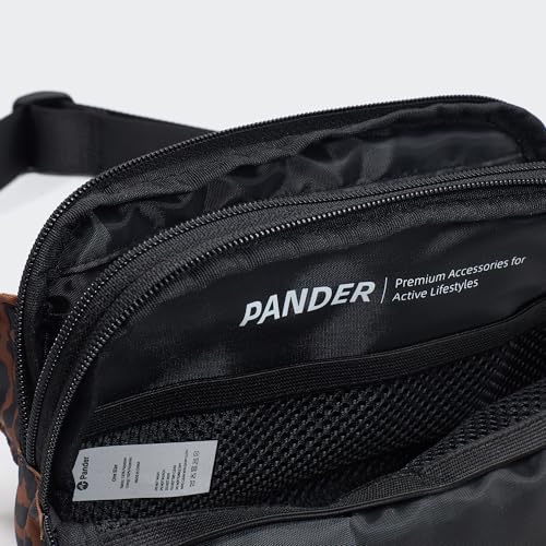 Pander Nylon Fanny Pack Belt Bag for Women with 5 Zipper Pockets - color: Midnight Leopard