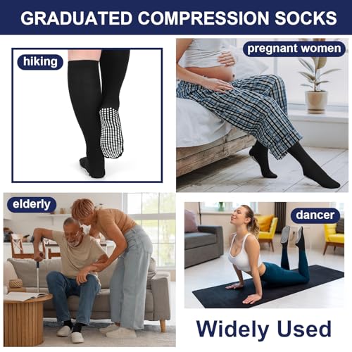 3 Pair Non Slip Compression Socks Women Men - color: Black, style: Minimalist