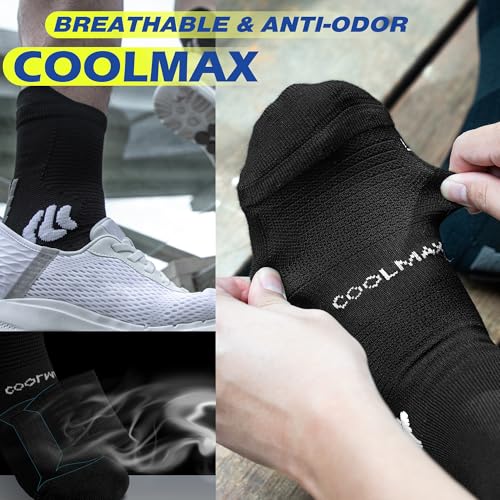 BRISIRA Coolmax Bamboo Viscose Compression Running Socks Crew Mid Calf - color: 3 Pairs Black, size: 9-13