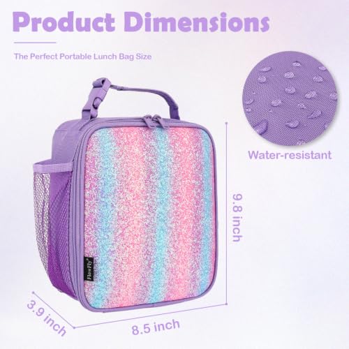FlowFly Lunch box Insulated Soft Bag Mini Cooler Back to School Thermal Meal Tote Kit for Girls, Boys,Purple#Glitter - color: Purple#Glitter