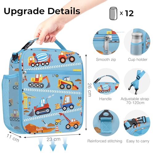 Clastyle Car Insulated Kid Lunch Bag for Boy Lunch Box, Red Construction - color: Red Construction