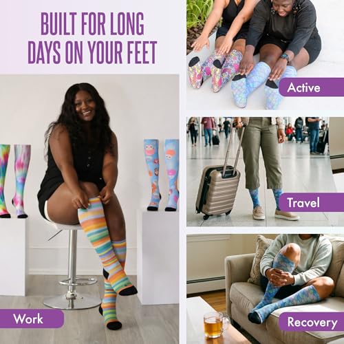 Crazy Compression Over-the-Calf Socks with Fun Designs - color: Spring Stripes, size: Large-X-Large