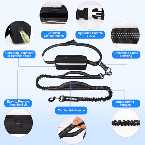 Philorn Hands Free Dog Leash with Pouch, Adjustable Waist Leash for Dog - color: Black for 1