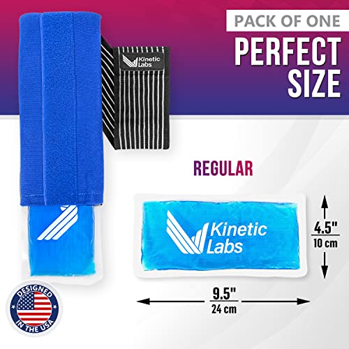 Ice Pack Wrap with Elastic Strap by Kinetic Labs - Hot Cold Gel Pack for Injuries - Reusable Ice Pack for Neck Foot Ankle Head Wrist Leg Shoulder Arm Thigh Knee Surgery (Regular)