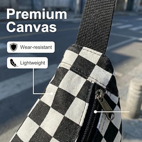 Fanny Pack For Women and Men Waist Bag Fashion Waist Packs Adjustable Belt Bag Canvas Crossbody Fanny Bag for Running Hiking Sports Exercise Travel - color: Black White