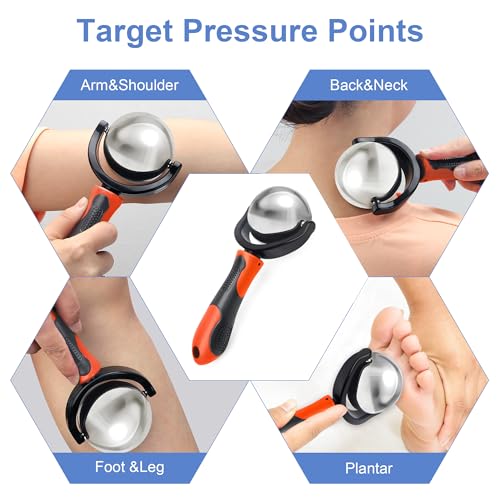Cold Massage Roller Ball with Handle-Back Muscle Metal Ice Roller Ball Tool - color: Orange