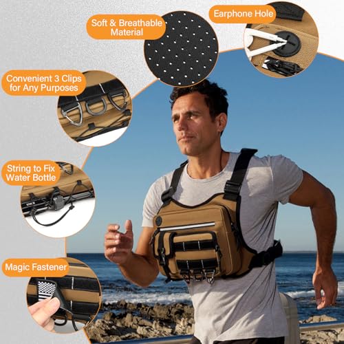 HAMBOLY Chest Bag for Men and Women, Tactical Running Chest Pack with Pistol Holster - color: Black and Brown