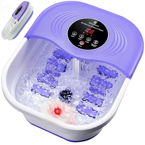 SPA4PIEDS Collapsible Heated Foot Spa Bath with Bubble, Foot Soaking Tub Featuring 8 Shiatsu Rollers, Pumice Stone and Built-in Timer for Mom, Dad and Foot Relaxation (Purple) - color: Purple